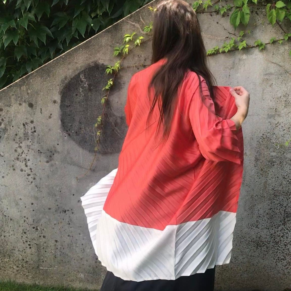 CONSTELLATION mid-length kimono - coral &amp; white